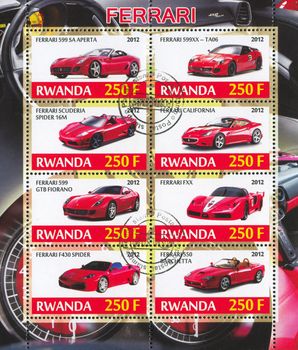 RWANDA - CIRCA 2012: stamp printed by Rwanda, shows Ferrari, circa 2012