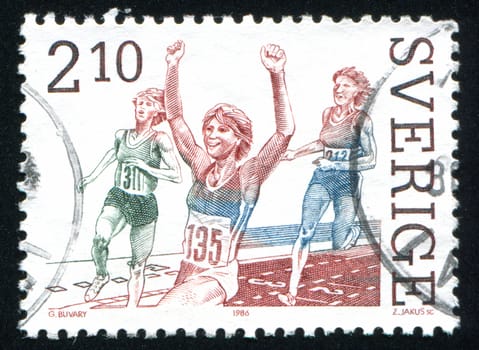 SWEDEN - CIRCA 1986: stamp printed by Sweden, shows Ann-Louise Skoglund, 400-meter hurdle, circa 1986