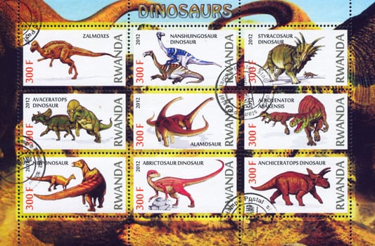 RWANDA - CIRCA 2012: stamp printed by Rwanda, shows dinosaur, circa 2012