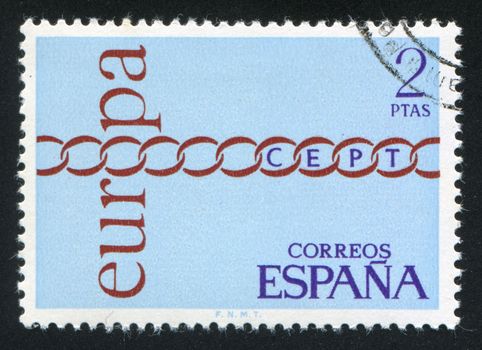 SPAIN - CIRCA 1976: stamp printed by Spain, shows CEPT, Conference of European Postal and Telecommunication Administrations, circa 1976