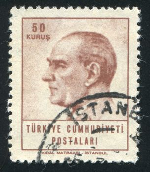 TURKEY - CIRCA 1965: stamp printed by Turkey, shows president Kemal Ataturk, circa 1965.