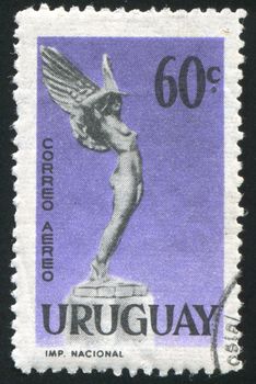 URUGUAY - CIRCA 1959: stamp printed by Uruguay, shows Flight from Monument to Fallen Aviators, circa 1959