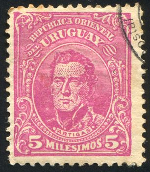 URUGUAY - CIRCA 1910: stamp printed by Uruguay, shows Jose Gervasio Artigas, circa 1910