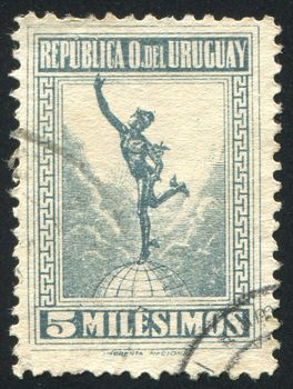 URUGUAY - CIRCA 1922: stamp printed by Uruguay, shows Mercury, circa 1922