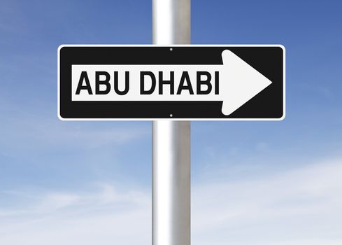 A modified one way sign indicating Abu Dhabi (UAE)