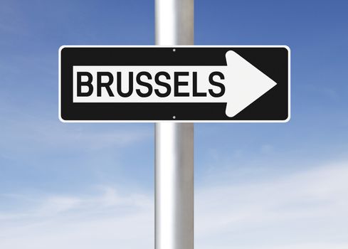 A modified one way sign indicating Brussels (Belgium)