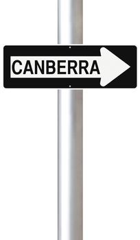 A modified one way sign indicating Canberra (Australia)