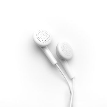 White earphones on white background isolated with path