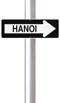 A modified one way sign indicating Hanoi (Vietnam)