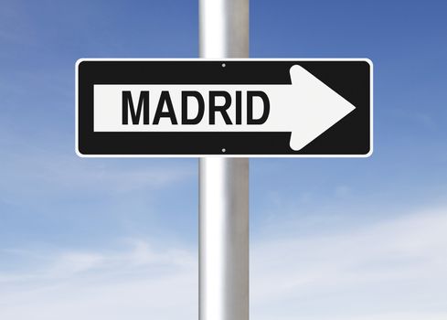 A modified one way sign indicating Madrid (Spain)