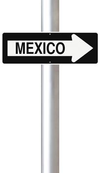 A modified one way sign indicating Mexico City (Mexico)