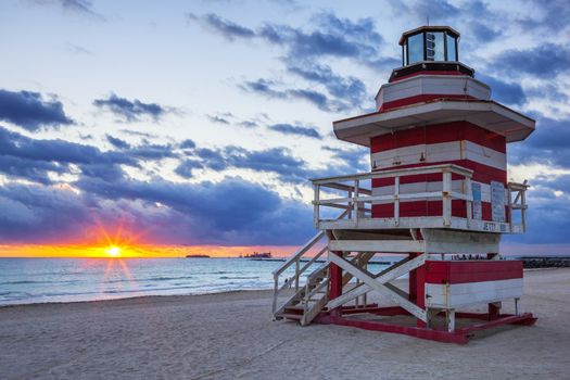 Miami South Beach sunrise with lifeguard towe