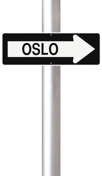 A modified one way sign indicating Oslo (Norway)