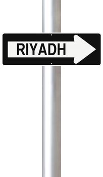 A modified one way sign indicating Riyadh (Saudi Arabia)