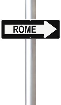 A modified one way sign indicating Rome (Italy)