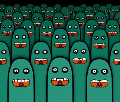 Illustration of strange green characters singing or talking