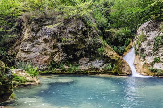 Beautiful waterfall in the river deep in to the Navarra's mountain in Spain.