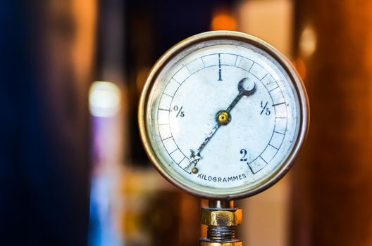 Detail of old pressure manometer on nice bokeh background