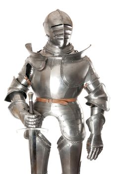 Armour of the medieval knight. Metal protection of the soldier against the weapon of the opponent