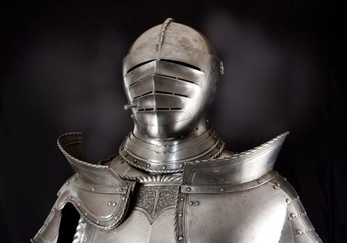 Armour of the medieval knight. Metal protection of the soldier against the weapon of the opponent