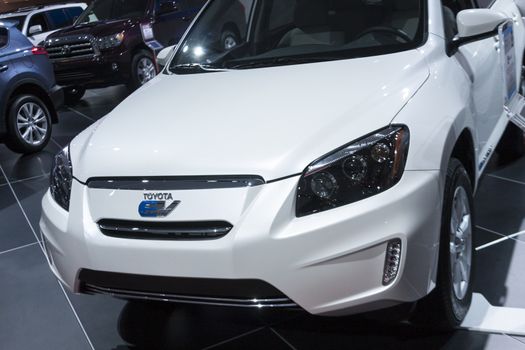 DETROIT - JANUARY 26 :The new 2014 Toyota RAV4 EV at The North American International Auto Show January 26, 2014 in Detroit, Michigan.