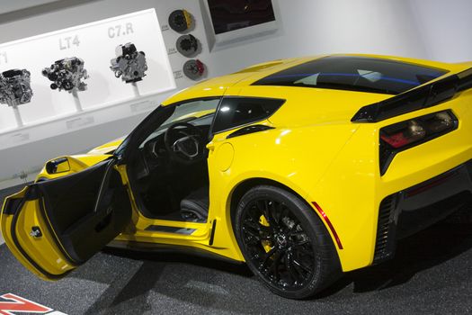 DETROIT - JANUARY 26 :The new 2015 Corvette Stingray Z06 supercar at The North American International Auto Show January 26, 2014 in Detroit, Michigan.