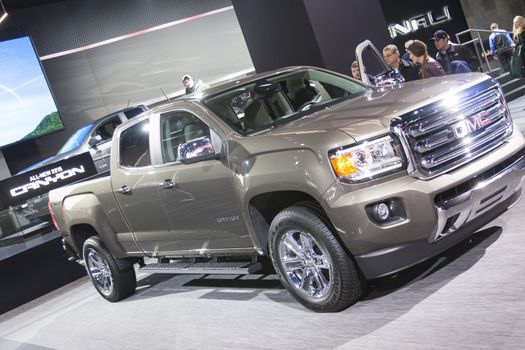 DETROIT - JANUARY 26 :The new 2015 GMC Canyon truck at The North American International Auto Show January 26, 2014 in Detroit, Michigan.