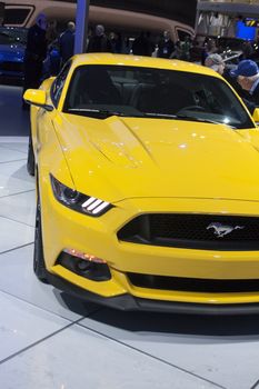 DETROIT - JANUARY 26 :The new 2015 Ford Mustang at The North American International Auto Show January 26, 2014 in Detroit, Michigan.