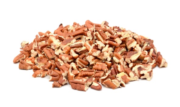 Chopped pecan nuts, isolated on a white background