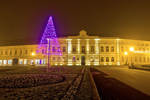 Koprivnica night street christmas scene, region of Podravina, Croatia