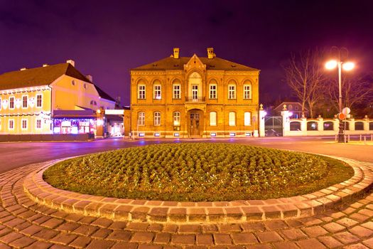 Zagreb street architecture night scene, capital od Croatia