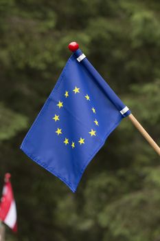 The banner of EU on the green background