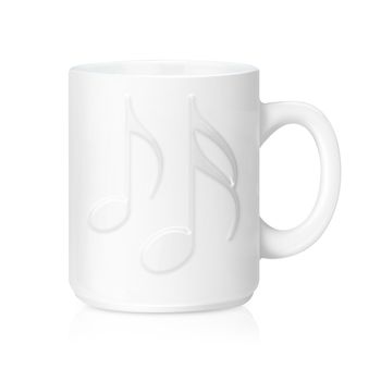 White ceramic mug with music sign, Isolated on a white. (with clipping work path)