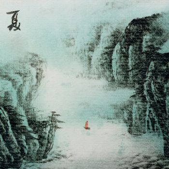 Chinese traditional ink painting, landscape of season, summer.