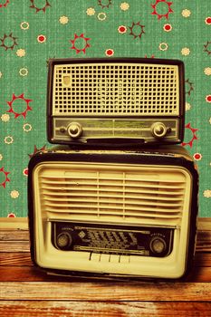 antique radio on vintage background 