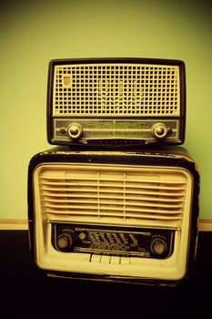 antique radio on vintage background 