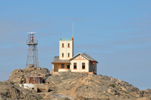 The old and new lighthouses on Shark Island at  Luderitz in Namibia. 