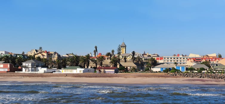 Panorama from three photos taken from the jetty in Swakopmund, Namibia