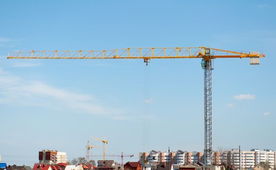Construction site with cranes on sky background. Kaliningrad. Russia.