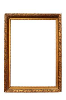 ancient carved wood frame isolated on white background