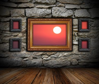 art indoor setting with painting frames on wall