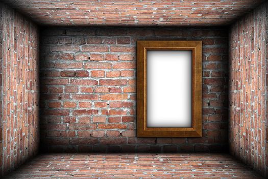 backdrop for design with big frame on a weathered brick unfinished  wall