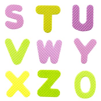 Letters from S to Z, Alphabet isolated on white background , with clipping path.
