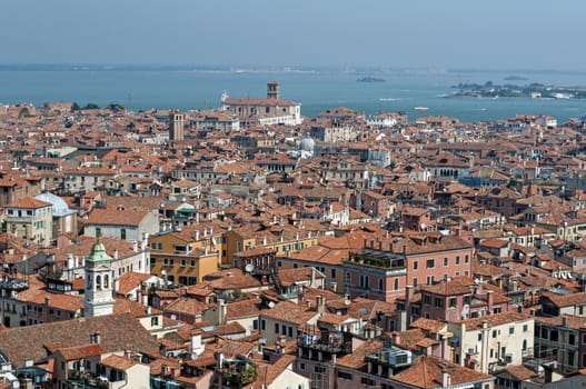Panoramic view of buildings and houses in Venice, Italy.