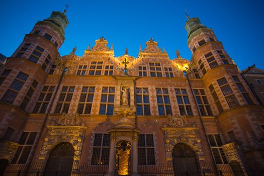 Night photos of the Historical City of Gdansk in Poland with old architecture, art and cultural heritage.