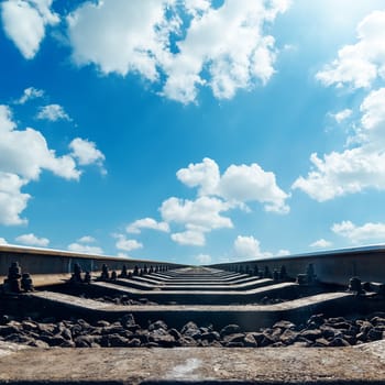 railroad to horizon and clouds in blue sky