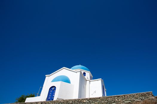Agios Ioanis Prodromos Church, Ano Mera, Pano Meria Village, Folegandros, Cyclades Islands.Gorgeous blue and white orthodox  church.  These churches are scattered across the tiny island, often in incredibly remote and uninhabited areas of the island. Greece, 2013.