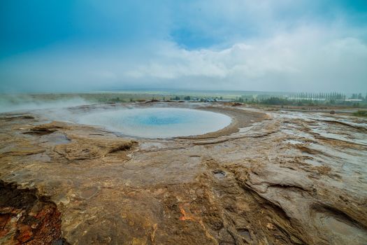 Geothermal activity with hot springs landscape, Iceland