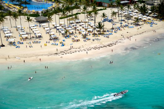 Beach resort taken form above in helicopter. The Dominican Republic.