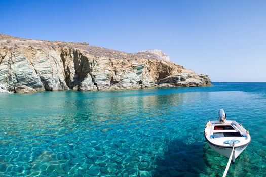 Little fishers boat on the aegean sea, fish is such an important part of the Greek diet. For such a small country there is a lot of coastline which is why they have such a strong history of seafaring. Eating seafood goes along with that.Greece, 2013.